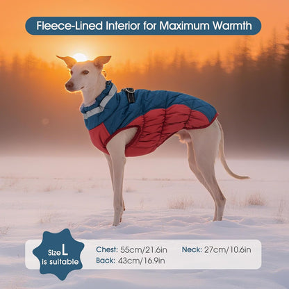 FUAMEY Dog Coat for Large Dogs,Waterproof Dog Winter Jacket with Harness Built in Puppy Cold Weather Coats Reflective Pet Vest with Zipper Warm Fleece Dogs Snowsuit Windproof Dark Blue XXXL