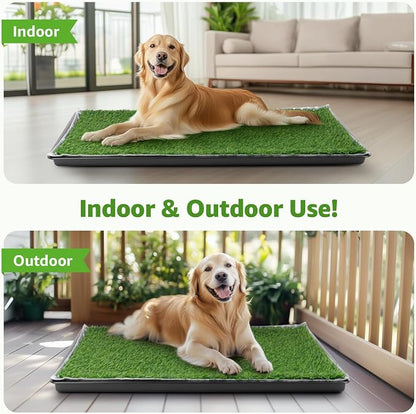 LOOBANI Large Dog Grass Pad with Tray - 41x27in for Balcony Apartment | Dog Potty with 2 Artificial Grass & 2 Washable Pee Pads for Replacement, Quick-Absorbency, Easy to Clean, Indoor/Outdoor Use