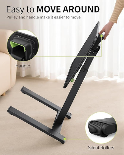 SAIJI Sturdy TV Tray Table with Wheels, Heavy Duty Metal TV Trays for Eating on Couch, Height & Angle Adjustable Desk for Bed, Sofa, Recliner, Portable Small Foldable Tables