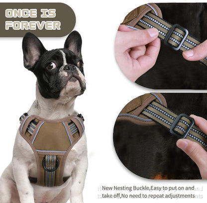 No Pull Dog Harness for Large Dogs, Adjustable No Choke Pet Vest with Dog Leash Fit Smart Reflective Pet Walking Harness for Training Easy Control Soft Handle Brown L