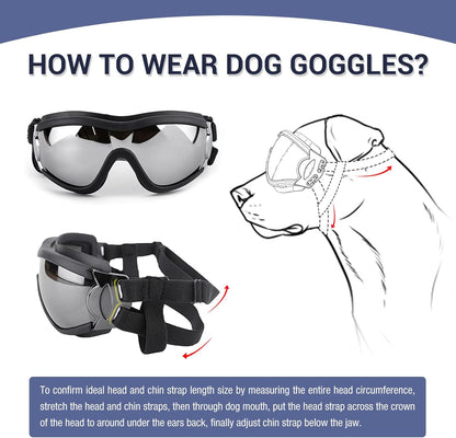 Pack of 2 Dog Goggles Dog Sunglasses for Medium to Large Breed Anti-UV Eye Protection with Adjustable Straps- Silver