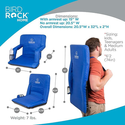Stadium Boss Recliner Stadium Seat for Bleachers, Benches, Lawns, Backyard, Camping & Beach – Padded Sport Chair, Cushion Backs & Armrest – 6 Reclining Positions – Portable Carry Straps – Blue
