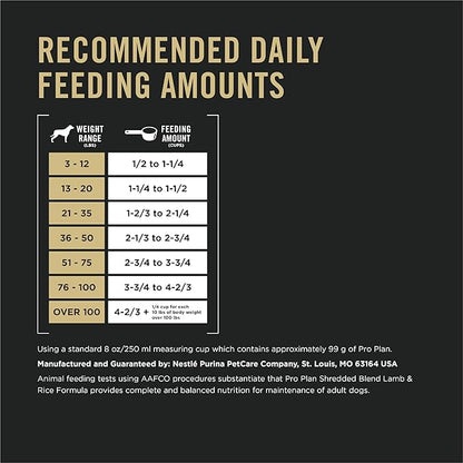 Purina Pro Plan Complete Essentials Shredded Blend Lamb and Rice High Protein Dog Food with Probiotics for Dogs - 47 lb. Bag