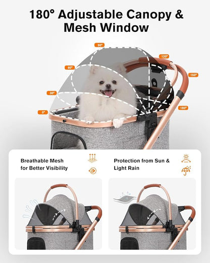 Double Pet Stroller with 2 Detachable Carriers, Shock-Absorbing | Dog & Cat Stroller for Small/Medium Pets, Convertible Car Seats, Foldable Design, 4-Wheel Smooth Ride