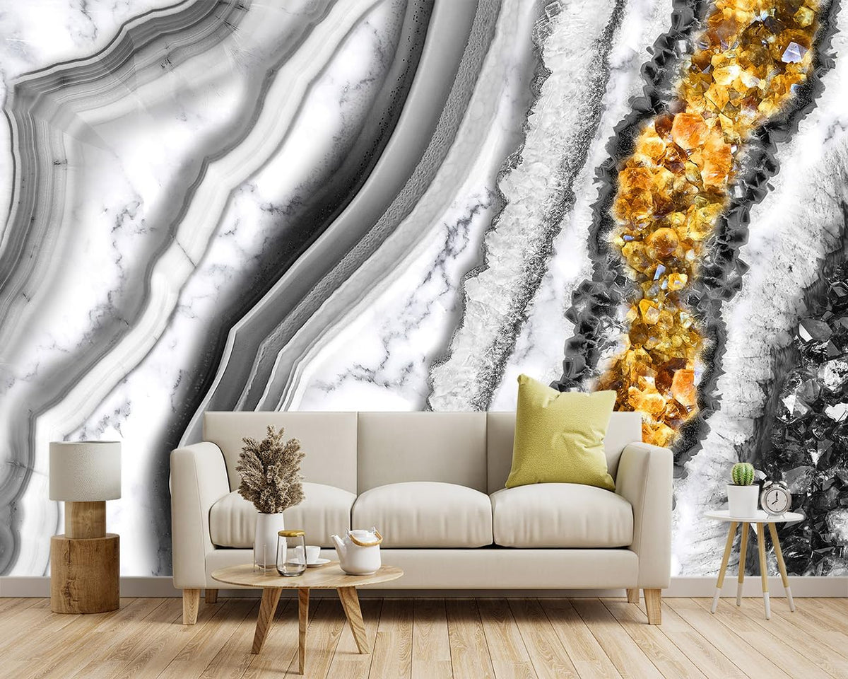 -Black and Gold Marbled Fabric Wallpaper Living Room Abstract Art Bedroom Bathroom Large Wall Mural- 160"x108"（ not Peel and Stick）