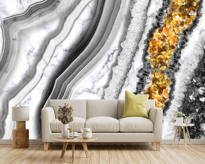 -Black and Gold Marbled Fabric Wallpaper Living Room Abstract Art Bedroom Bathroom Large Wall Mural- 160"x108"（ not Peel and Stick）