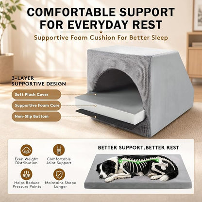 XXL Indoor Dog House for Large Dogs, Enclosed Dog Cave Bed | Washable Removable Cover, Spacious Pet House with Soft Cushion, Large Indoor Dog Bed for Big Dogs, 42" L x 28" W x 28" H