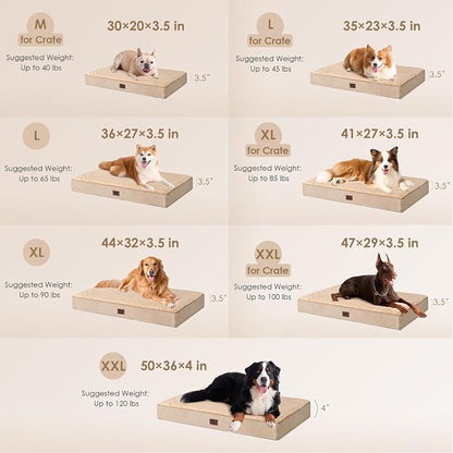 EHEYCIGA Orthopedic Dog Bed Large with Removable Washable Cover, 35IN Khaki | Egg Crate Foam Support, Durable Oxford fabric, Non-Slip Bottom, Machine Washable, Soft Waterproof Plush Pet Bed Mat For Crate