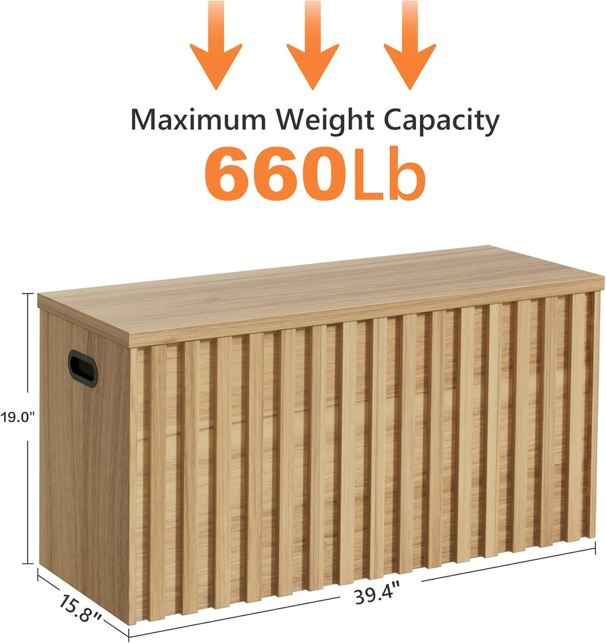 UEV Storage Bench,39.4" Wood Box, Storage Trunk with 2 Safety Hinges, Ottoman Storage Chest, Fluted Storage Bench for Bedroom, Entryway, Living Room(Natural Wood)