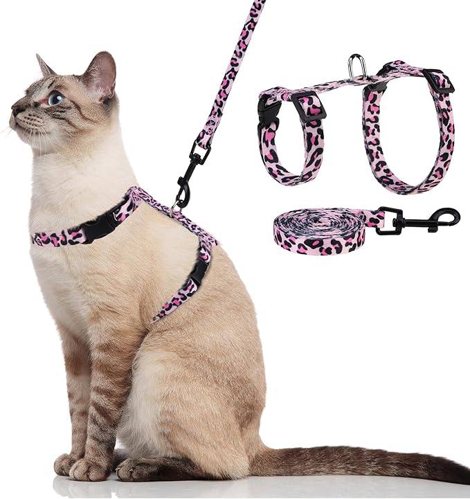 PAWCHIE Cat Harness and Leash Set, Cats Escape Proof-Adjustable Kitten Harness Lightweight Soft Outdoor Walking Travel Pet Safe Harness, Puppy Harness for Girl Cats Bunny Rabbit Small Dog, Pink S