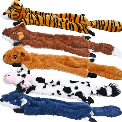 SHARLOVY Dog Squeaky Toys 5 Pack, Pet Crinkle Toy No Stuffing Animals Plush, Dog Chew for Large and Medium, Small Puppy Teething for Boredom