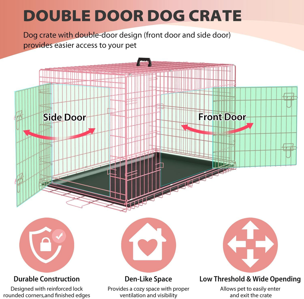 BestPet | Dog Crate | 24" | Pink | Foldable Metal Kennel with Double Doors, Secure Slide-Bolt Latches, Leakproof Tray | Portable Dog Cage for Small Breeds | for Travel, Indoor & Outdoor Use