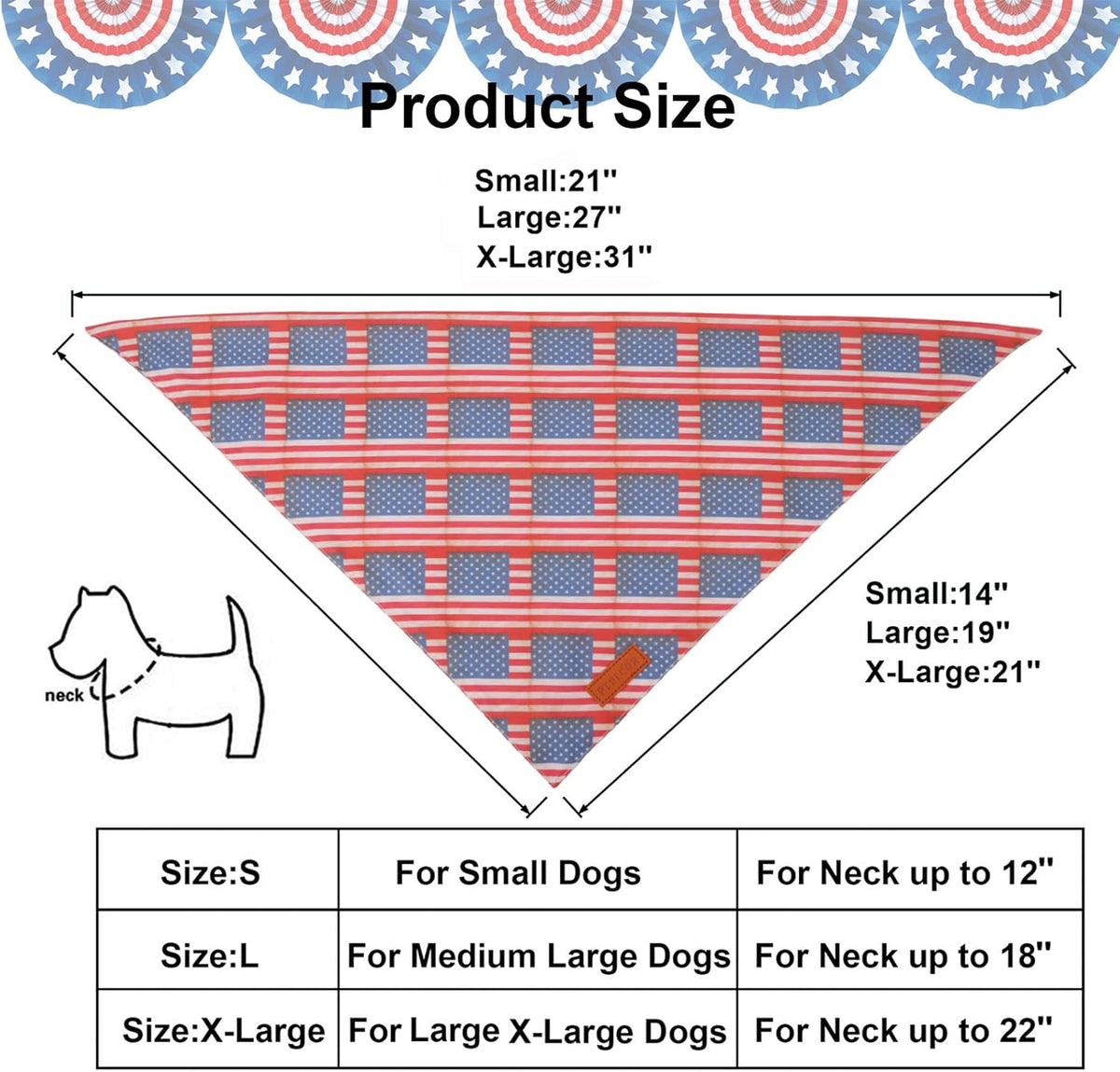 PTDECOR American Flag Dog Bandana Flag Stars Patterns, Patriotic Pet Scarf Reversible Triangle 4th of July Bandanas for Large X-Large Dogs Pets (X-Large)