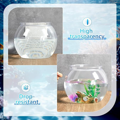 1 Gallon Plastic Betta Fish Bowl with 6 Pcs Artificial Plastic Plants and 500g Decorative Gravel, Betta Fish Tank and Decoration Accessories Small Large Bowl Ornaments Starter Kit