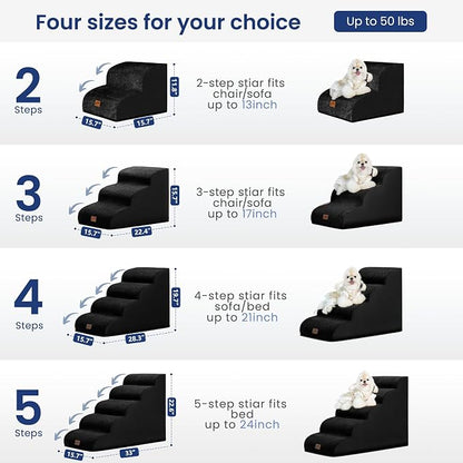 GoGoBunny Ramp Dog Stairs for Couch Sofa and Chair 11.8" H, 2-Step Pet Steps for Small Dogs and Cats, Non-Slip Waterproof Fabric Cover, Stable and Balanced Indoor Step, Pets Friendly, Black