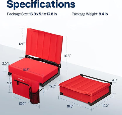VIVOHOME Portable Stadium Seat for Bleachers with Back Support, Folding Bleacher Chair with Cup Holder and Shoulder Strap Red