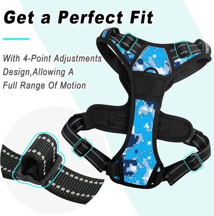 BARKBAY No Pull Dog Harness Large Step in Reflective Dog Harness with Front Clip and Easy Control Handle for Walking Training Running(Blue camo,L)