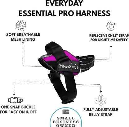 ShawnCo Essential Pro Dog Harness, No-Pull Pet Vest with 3 Leash Clips and Removable, Reflective Side Patches, Adjustable and Padded Harness for Small, Medium and Large Dogs (Orchid, M)