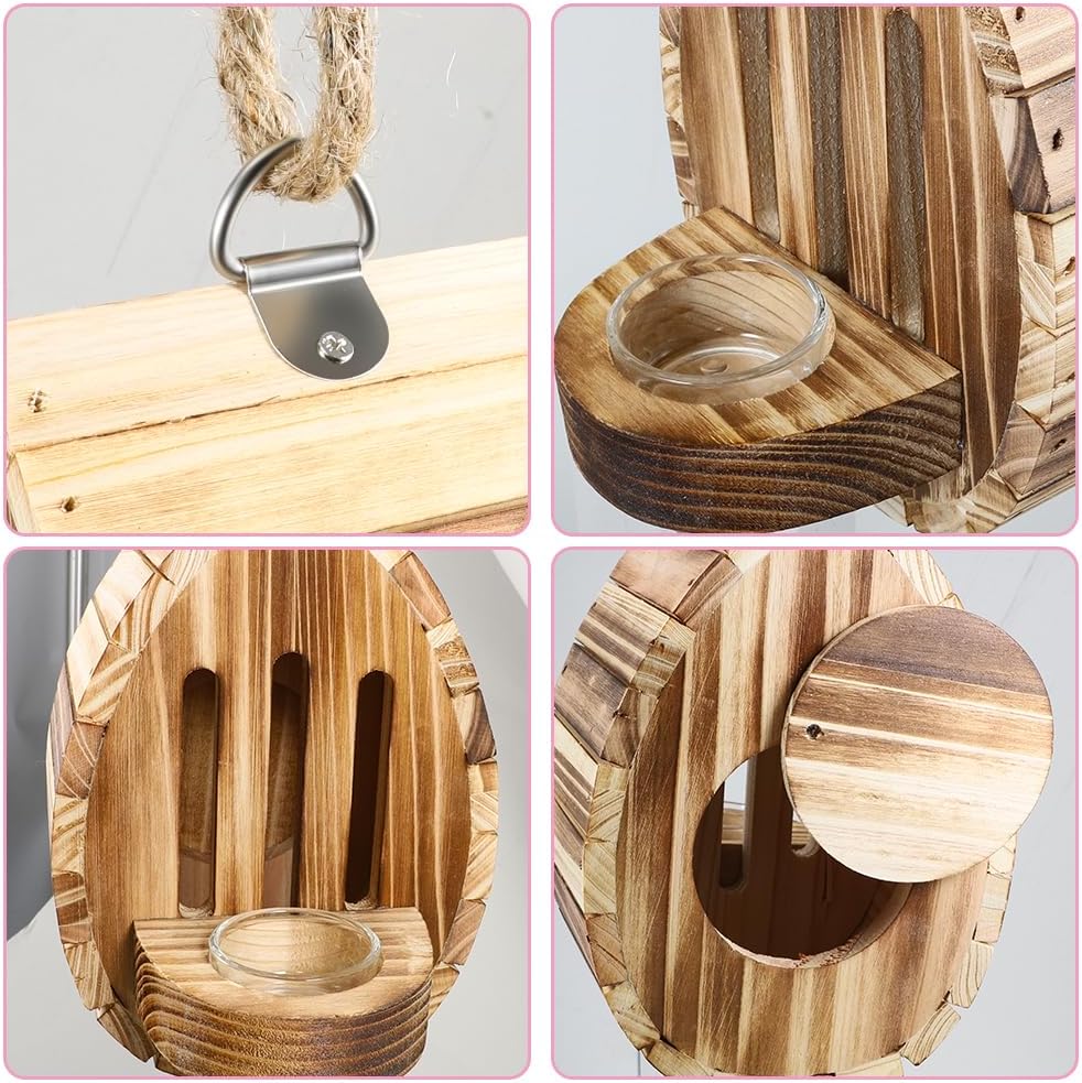 Picowe Wooden Butterfly House - Natural Habitat Nesting Box With Feeder for Butterflies, Bees, Ladybirds - Hanging Garden House for Outside, Open Door