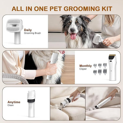 Dog Grooming Vacuum, Dog Grooming Kit, 3 Suction Modes Dog Brush Vacuum with 5 Pet Grooming Tools (Wheaten)