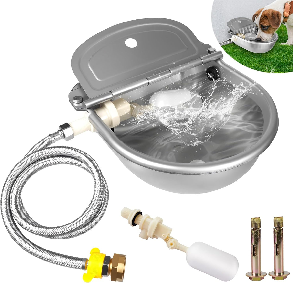 Automatic Water Dispenser for Dogs, Auto Dog Waterer for Outdoor, Stainless Steel Water Bowl Dispenser for Livestock Waterer,Chicken Water System, Dog Water Bowl Fit 3/4'' GHT Faucet