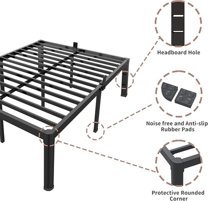 ROIL 18 Inch California King Bed Frame with Rounded Corner and Headboard Hole Mattress Retainers 3500LBS Metal Heavy Duty Steel Slats No Box Spring Needed Platform Noise-Free Easy Assembly