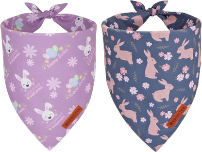 ADOGGYGO Easter Dog Bandanas, Reversible Bunny Floral Pet Scarf, Multi Size Offered, Rabbit Easter Bandana for Small Dogs Pets (Small)