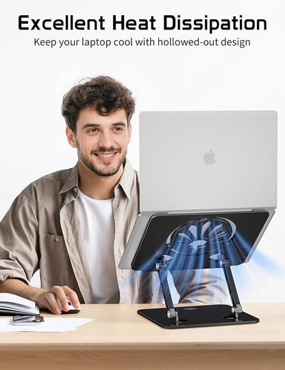Axbima Aluminum Laptop Stand for Desk – Adjustable Ergonomic Laptop Riser, Foldable & Portable Holder Fit for MacBook & 10"-16" Laptops for Office, Home & Travel,Black