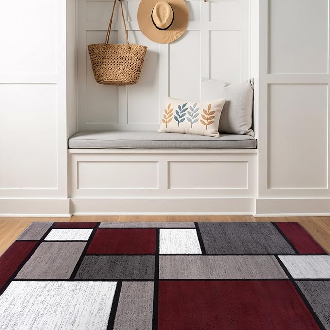 Rugshop Modern Geometric Boxes Red Area Rug, Fade-Resistant Carpet for Bedroom, Home Office, or Entryway, 3'3" x 5'