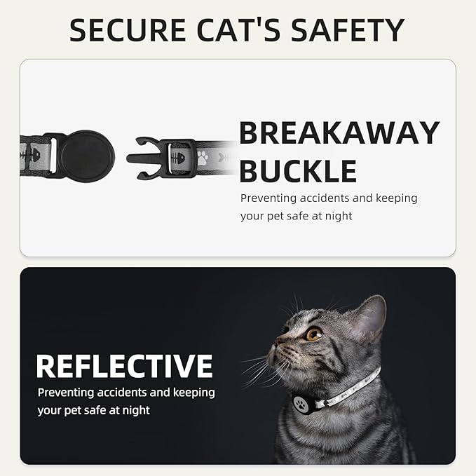 Waterproof Airtag Cat Collar, Reflective Cat Airtag Collar with Bell, Breakaway Cat collar AirTag Holder, Lightweight Kitten Collar for Apple Air tag, Cat GPS Collars for Girl Boy Cats, Kitten (Black)