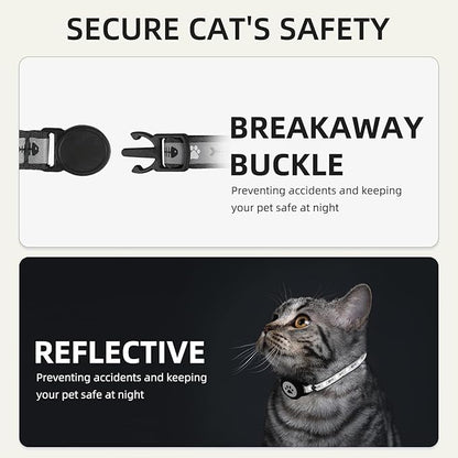 Waterproof Airtag Cat Collar, Reflective Cat Airtag Collar with Bell, Breakaway Cat collar AirTag Holder, Lightweight Kitten Collar for Apple Air tag, Cat GPS Collars for Girl Boy Cats, Kitten (Black)
