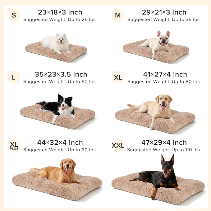 JOEJOY Large Dog Bed Crate Pad, Deluxe Plush Washable Dog Beds Fulffy Soft Kennel Pad Anti-Slip Pet Sleeping Mat for Extra Large Medium Small Dogs, 40" x 27", Beige