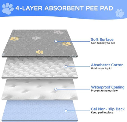 Aitmexcn Washable Pee Pads for Dogs, 2 Pack Extra Large Reusable Puppy Training Pads, Heavy Absorbency, Leak-Resistant Non-Slip Mats for Playpens, Whelping and Senior Dogs, Gray (48"x48")