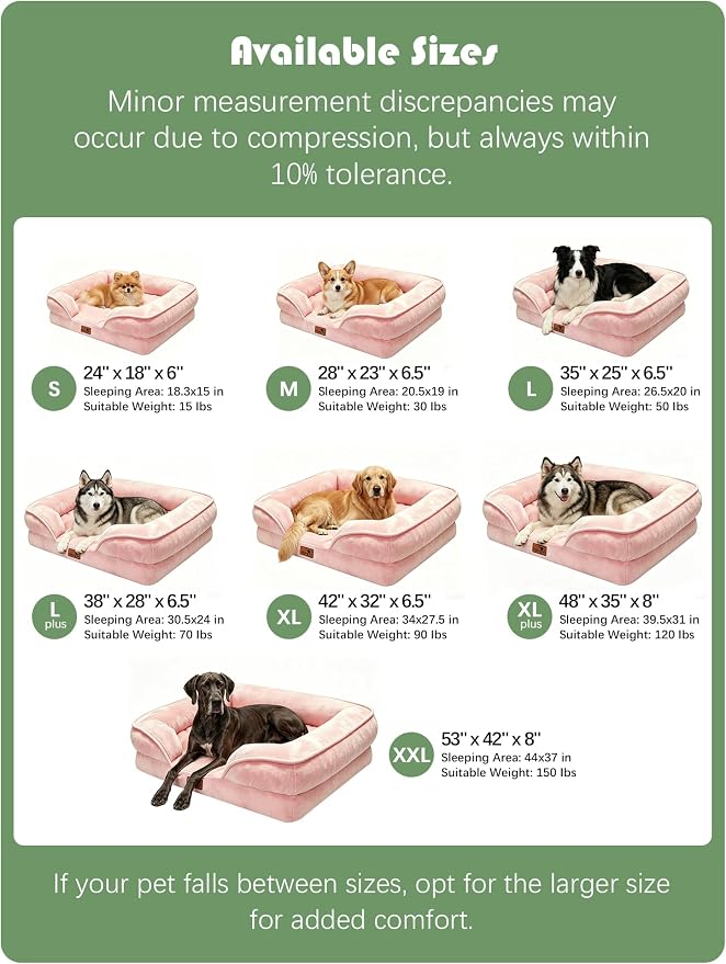 Spotted Play Orthopedic Dog Bed with Sides - Sofa Beds for Medium Dogs, Supportive Foam Pet Couch Bed with Washable Removable Cover, Waterproof Lining and Non-Slip Bottom, Pink - M