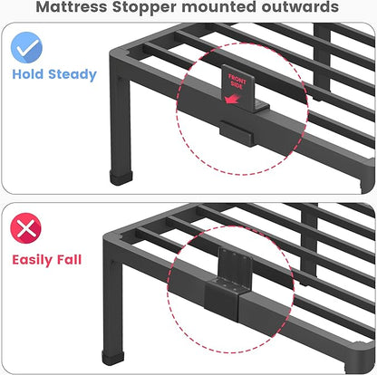 16 Inch Queen Size Metal Platform Bed Frame with Round Corners, Storage Space Under High Bed Frame-Heavy Duty Steel Slats Support, Noise Free - Easy Assembly - No Box Spring Needed