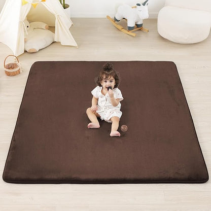 PAPAMAT 1.3" Thick Baby Floor Play Mat 50x50, Basic Padded Foam Mat for Tummy Time Crawling, Non Slip Cushioned for Babies Toddlers Infants Kids (Brown)