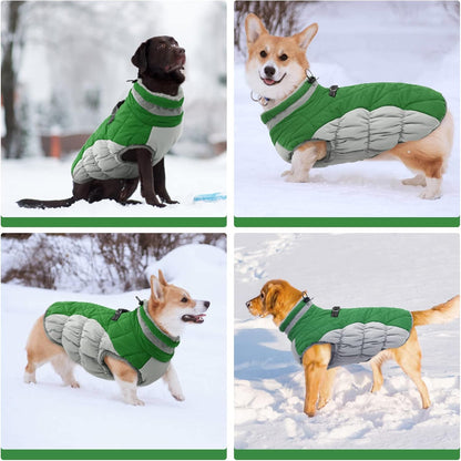 FUAMEY Dog Coat for Small Dogs,Waterproof Dog Winter Jacket with Harness Built in Puppy Cold Weather Coats Reflective Pet Vest with Zipper Warm Fleece Dogs Snowsuit Windproof Green XS