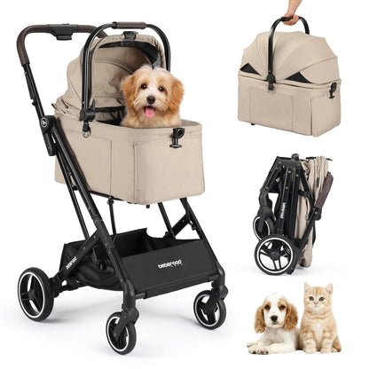 X2 Pet Stroller, Dog Cat Stroller for Small Pets Under 44lbs, Equipped with Detachable & Foldable Carrier, Waterproof Pad & Sunshade Canopy,Camel (Camel)