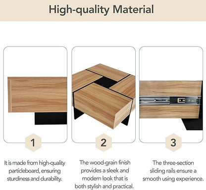 HanStrong 31.5" Square Coffee Table with 4 Hidden Storage Compartments,Cocktail Table with Extendable Sliding Tabletop,UV High-Gloss Design Center Table for Living Room,Brown