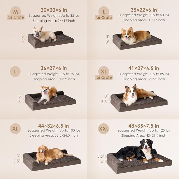 EHEYCIGA Orthopedic Dog Bed Medium Size Dogs, Memory Foam Dog Bed with Washable Removable Cover, Waterproof Pet Sofa Couch for Crate with Nonskid Bottom, 30x20x6,Brown | Small Dog Sofa with Washable Removable Cover, Waterproof Pet Couch for Crate with ...