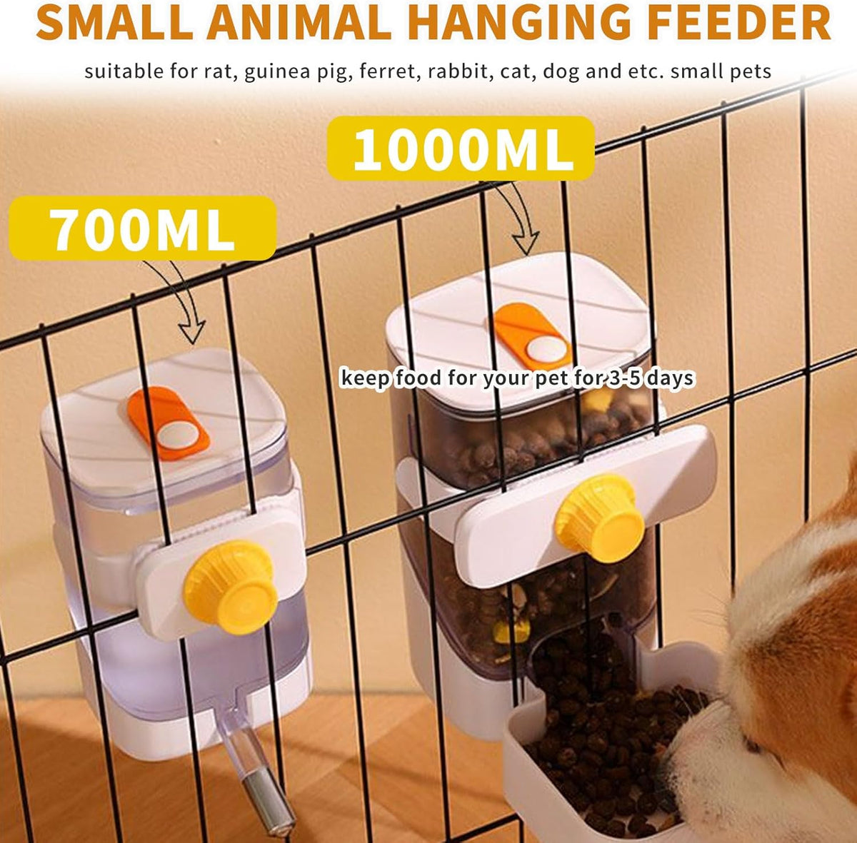 Guinea Pig Food Water Dispenser, Bunny Food and Water Bowl Set for Cage, Small Aniaml Dish for Rabbits, Ferrets, Rats, Squirrels