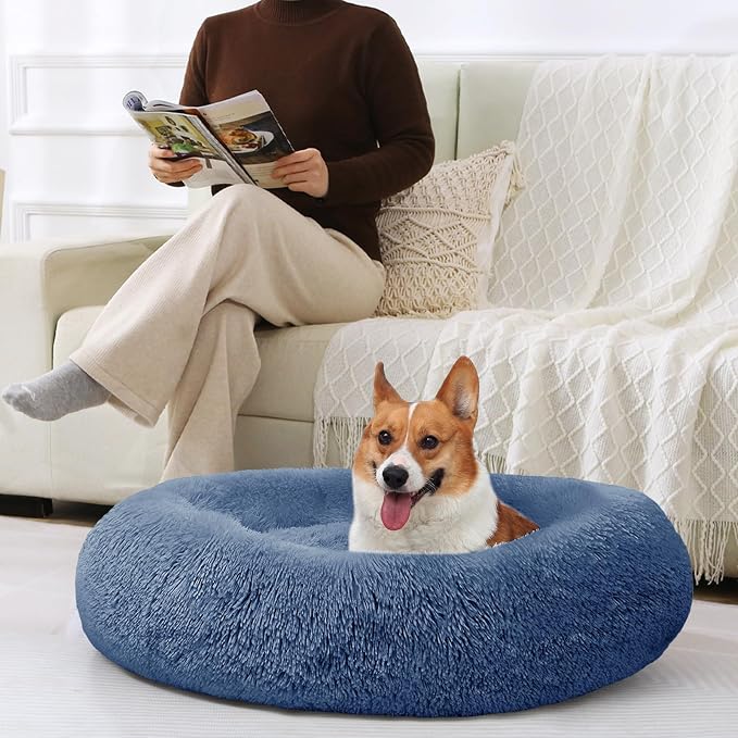 JOLLYVOGUE Dog & Cat Bed, Calming Anti-Anxiety Pet Bed for Small Dogs, Fluffy Donut Cushion for Small and Medium Pets (20")