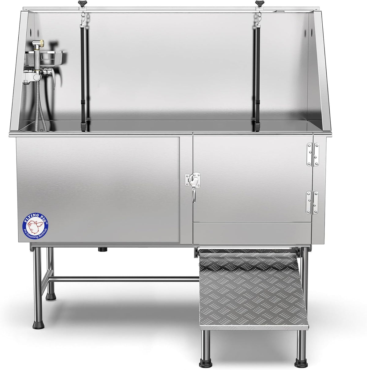 Flying Pig Grooming 62" Stainless Steel Pet Dog Bath Tub with Faucet (Right door/Left Drain), 62 x 27 x 58"
