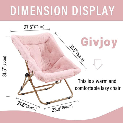 Givjoy Comfy Folded Chair, Soft Faux Fur Oversized Folding Chair, Flexible Lounge Lazy Chair for Kids Girls Teens Adults, Moon Chair for Dorm Rooms, Bedroom, Living Room