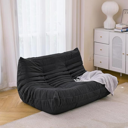 N&V Fireside Mid Century Armless Floor Sofa, Soft Premium Microfiber Lounge Chair, Foam Accent for Living Room Bedroom and Office (Black, Loveseat)