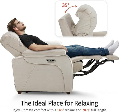 MCombo 73.8'' Wall Hugger Power Loveseat Recliner, Reclining Loveseat with Console, Adjustable Headrest, USB Charge Ports, Cup Holders, for Living Room, RVs, Small Spaces, Fabric ST258M2 (Beige)