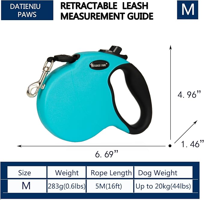 Retractable Dog Leash Hands-Free Adjustable Length 16ft with Safety Lock Durable Nylon Belt for Small Medium Large Dogs Easy Walk Training Portable Dog Leash Blue M