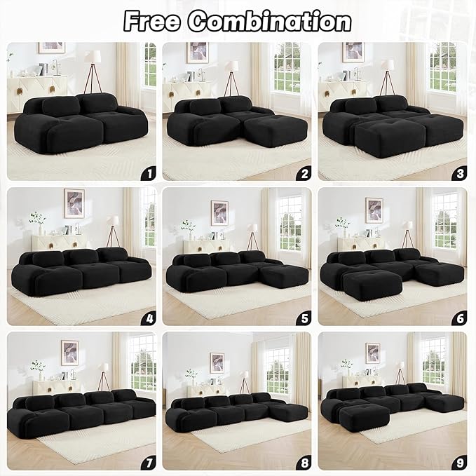 80" Modern Corduroy Boneless Love Seat Couches, 2 Seater Large Sectional Couches for Living Room, Black Cloud Modular Sectional Sofa, Memory Foam, Extra Deep Loveseat, No Assembly