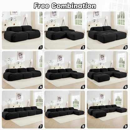 80" Modern Corduroy Boneless Love Seat Couches, 2 Seater Large Sectional Couches for Living Room, Black Cloud Modular Sectional Sofa, Memory Foam, Extra Deep Loveseat, No Assembly