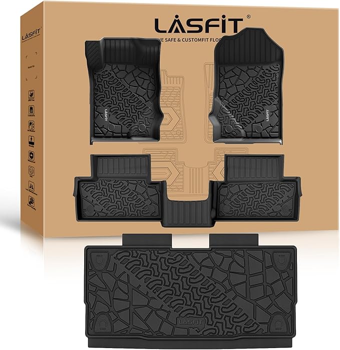LASFIT Floor Mats Cargo Liner for Ford Bronco 2-Door 2025 2024 2023 2022 2021(Not for Bronco Sport) All Weather Custom Fit TPE Car Mats, Front Rear Rows and Trunk Mat, 4pcs Black